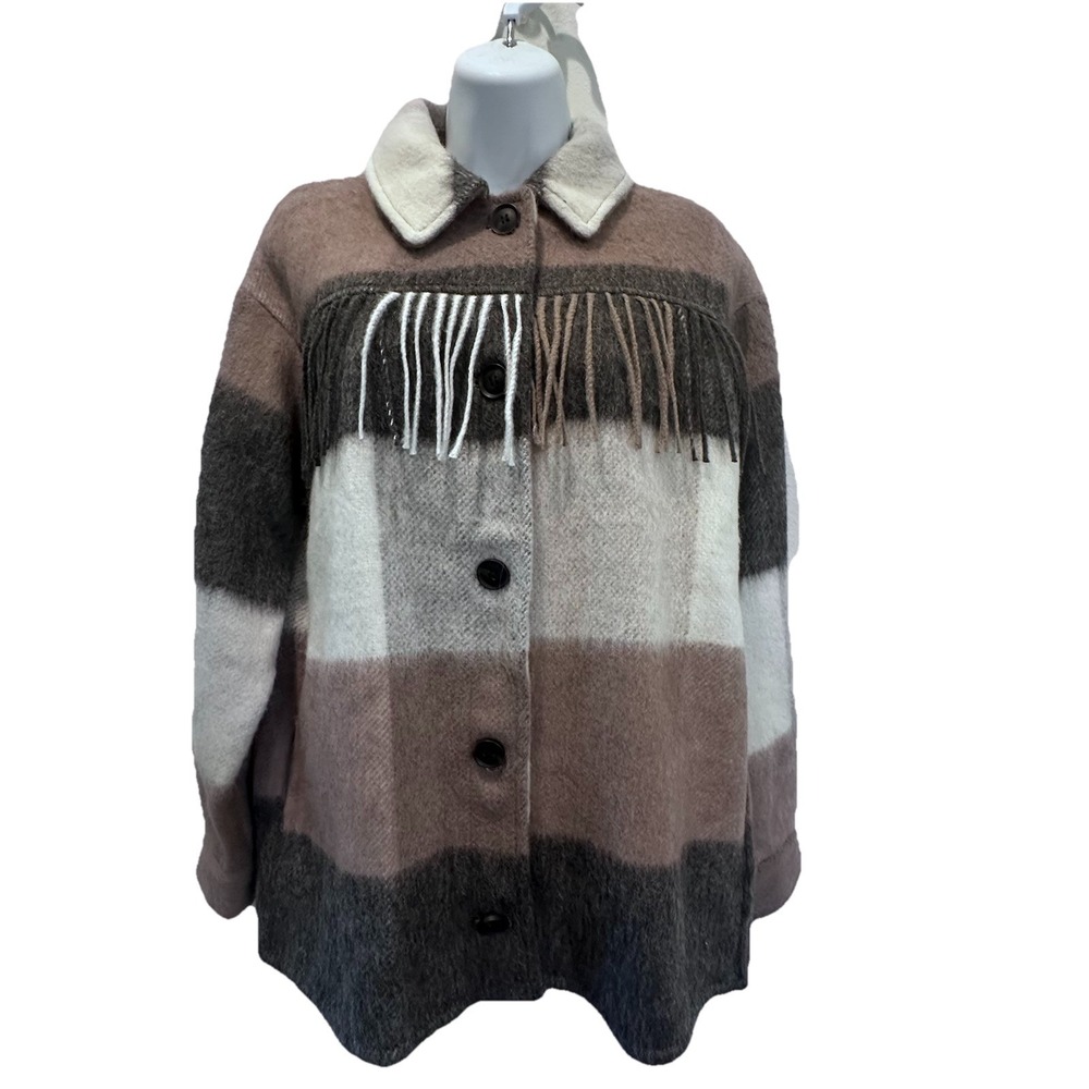 Womens XS Vero Moda Retail $119 Blanket Fringe Western Jacket Coat Button-Up